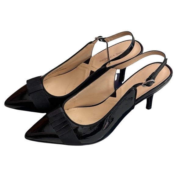 Adrienne Vittadini Black Patent Leather Bow Career Special Occasion 3” Heels 9 - Picture 2 of 8